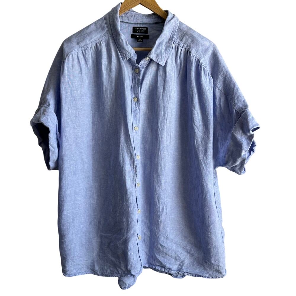 J. Crew Relaxed Fit Short Sleeve Baird McNutt Irish Linen Shirt Blue XXL AY665 - Picture 3 of 12